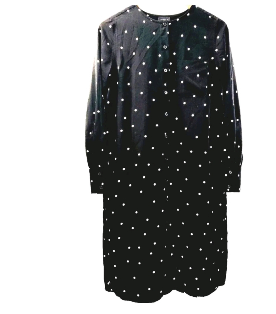 Who What Wear Shirt Dress Polka Dot Large Black White Oversized Long Sleeve